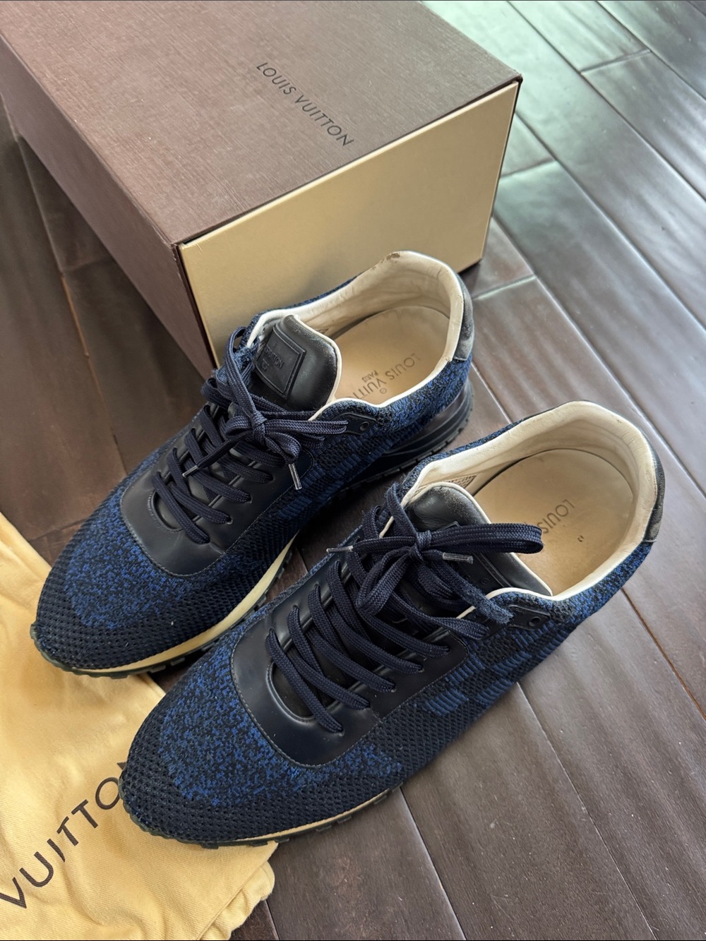 Louis Vuitton Men’s Damier Knit Sneakers Blue Black Size 8.5